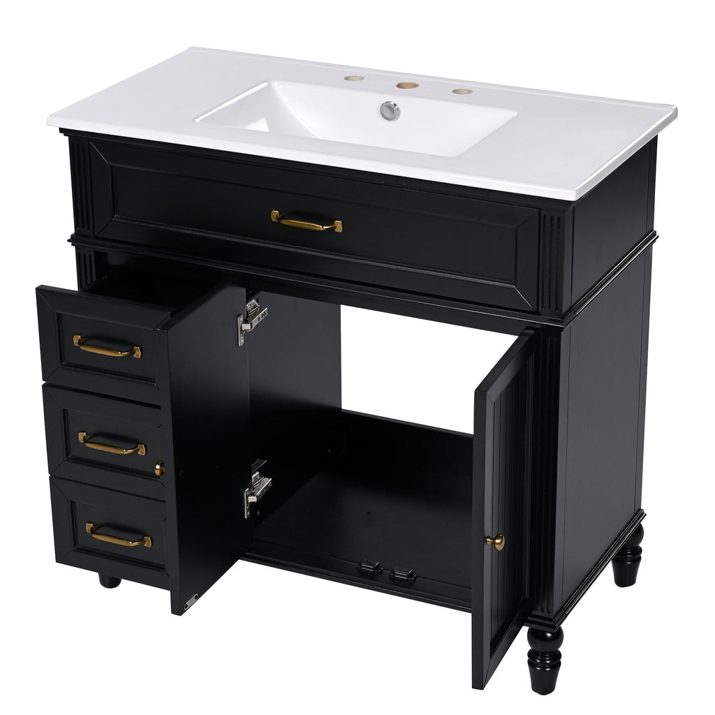 Bathroom Vanity With Sink and Drawers - Freestanding Solid Wood Cabinet