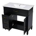 Bathroom Vanity With Sink and Drawers - Freestanding Solid Wood Cabinet