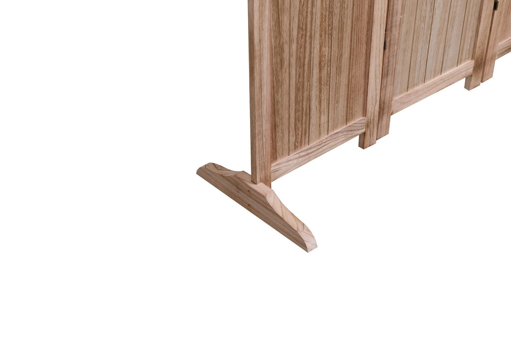 Light Brown Panel Folding Room Divider with Metal Hinges - Solid Wood