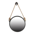Black Circle Wall Mirror with Rope Strap - Contemporary Metal Frame