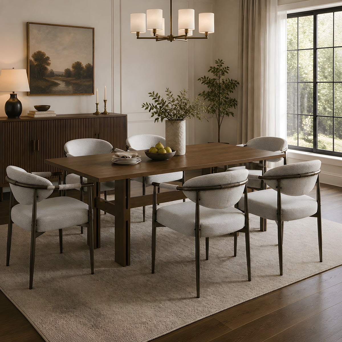 7-Piece Oval Rubberwood Dining Set with Upholstered Chairs