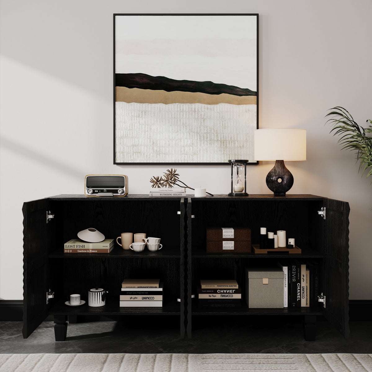 59'' Modern Buffet Sideboard with Sunburst Doors - Black