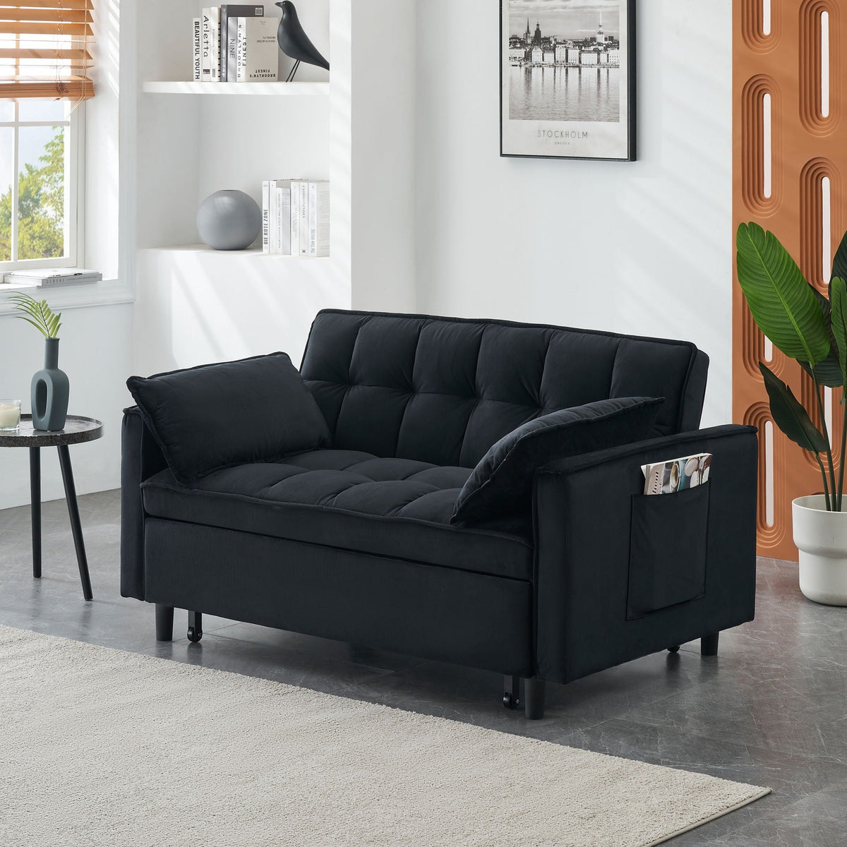 Convertible Velvet Sofa Bed with Storage Pockets - Multiple Colors