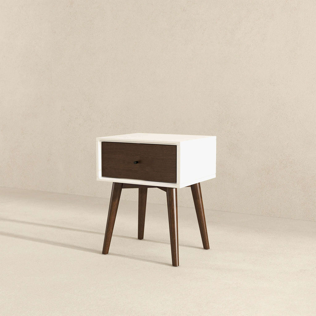 Modern Design Night Stand with Solid Wood Construction - Dark Brown or White