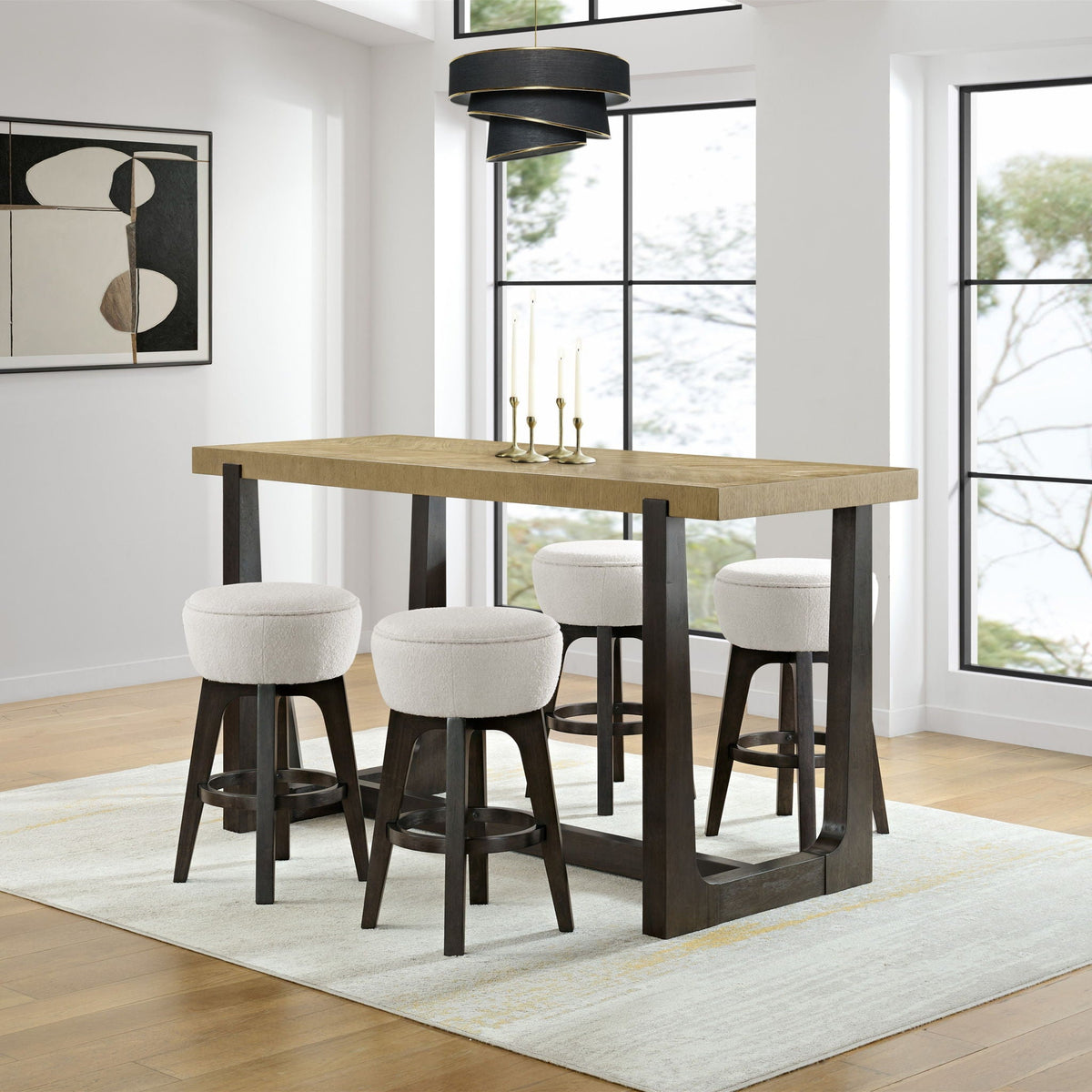 Table With Trestle Base Bar Table with Solid Wood Construction - Light Brown