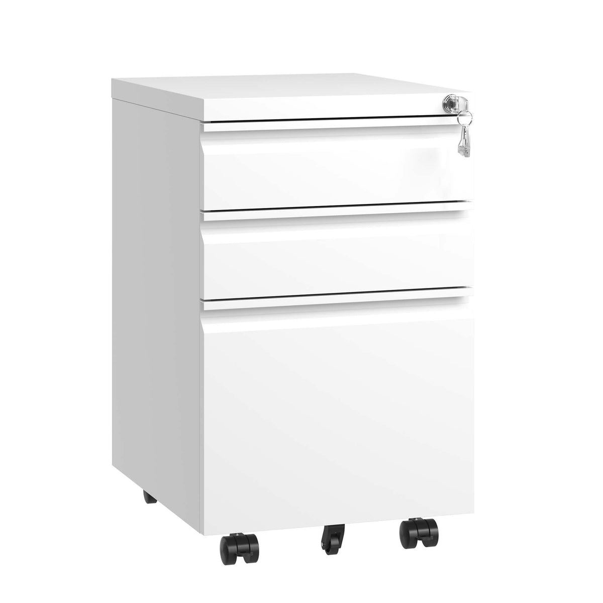 Metal Drawer Mobile File Cabinet with Lock for Secure Organization - White or Black