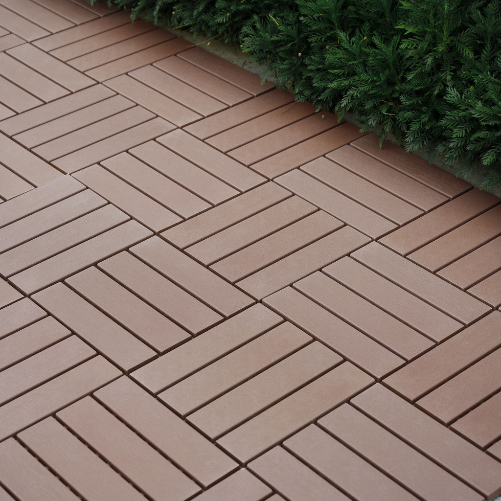 Interlocking Deck Tiles 44 Pack with Easy Click Installation - Dark Brown or Dark Gray