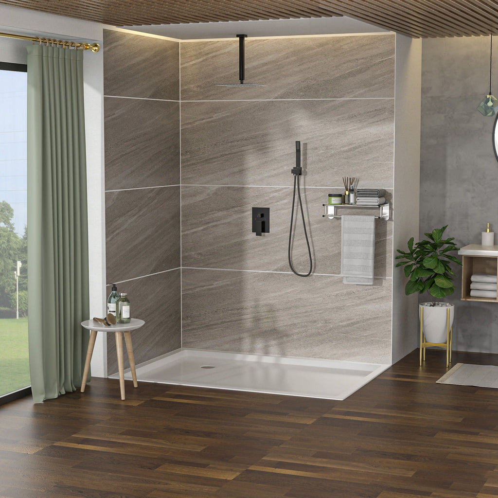 Dual Shower Head 16" Ceiling Mount Shower System with Pressure-Balanced Valve - Gray
