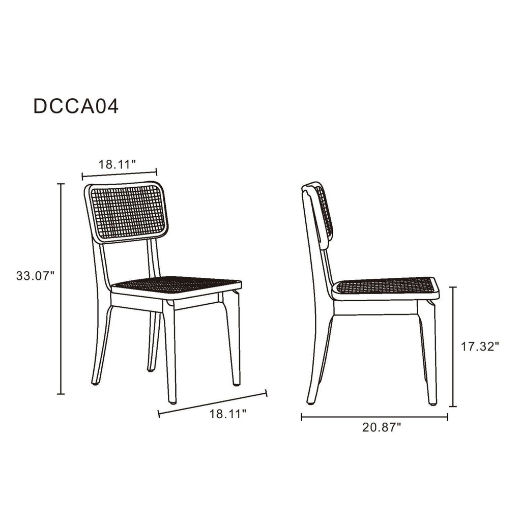 Solid Ash Wood Dining Chair Set with Rattan Cane Seat - Black or Light Brown