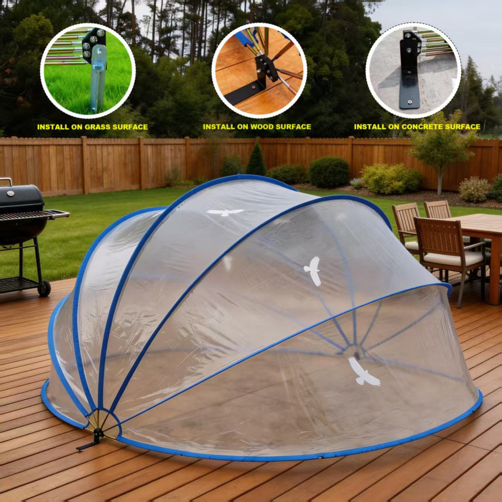 18ft Ground-Mounted Retractable Pool Cover with Fiberglass Rods - Blue