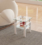 Modern Tempered Glass End Table with Metal Frame - Black or White