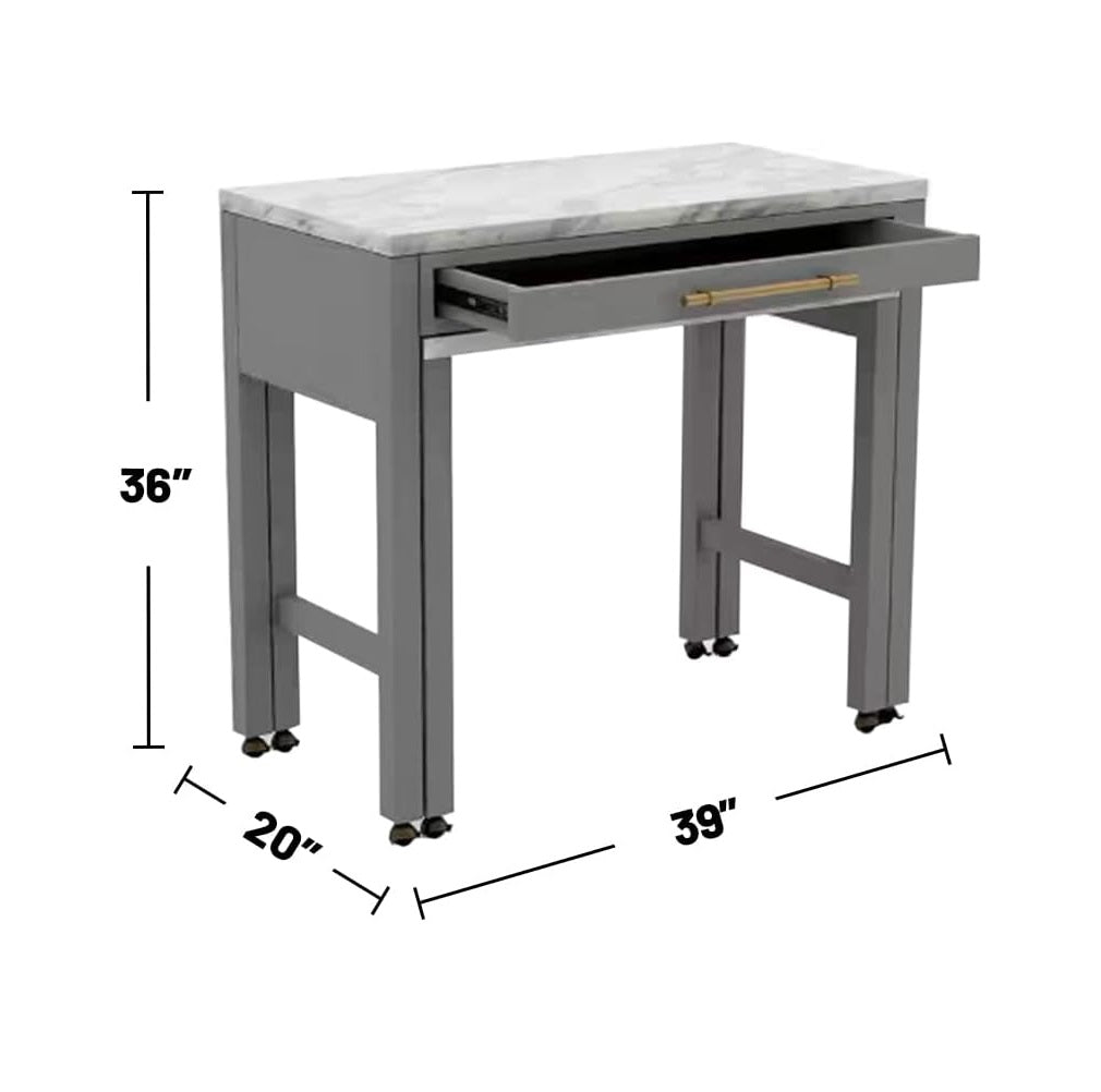 Light Gray Faux Marble Dining Table with Storage Drawer - Light Gray