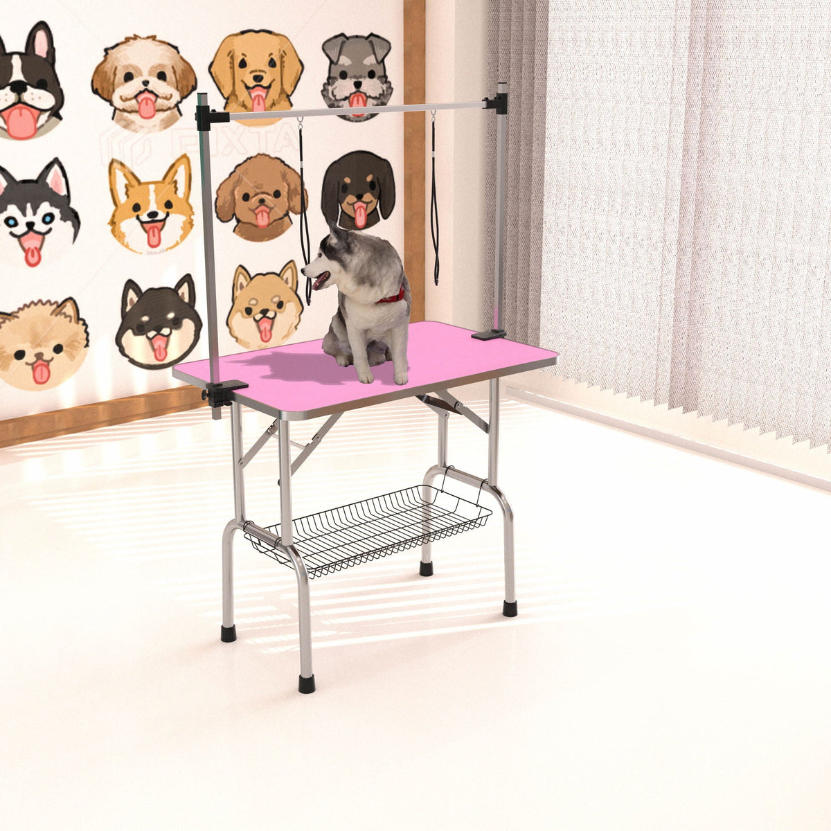 Folding Pet Grooming Table with Adjustable Arm - Multiple Colors