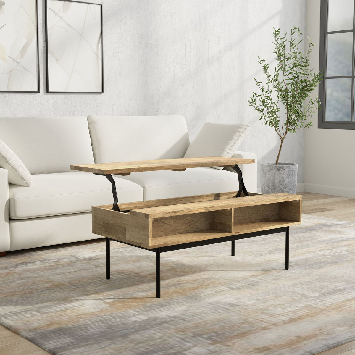 Natural Lift Top Coffee Table with Storage - Mango Wood