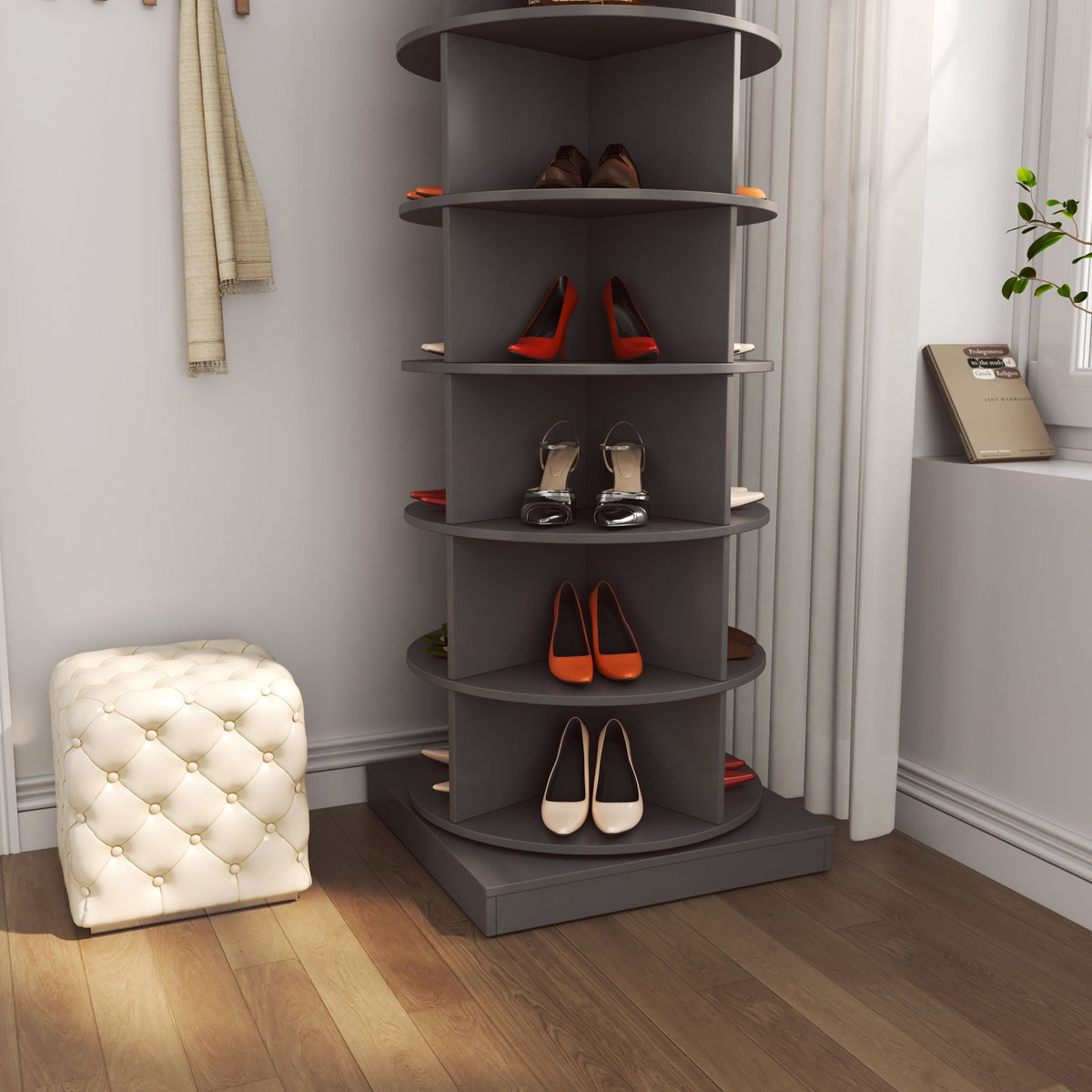 360 Rotating Shoe Cabinet 6 Layers with Space-Saving Rotating Design - Multiple Colors