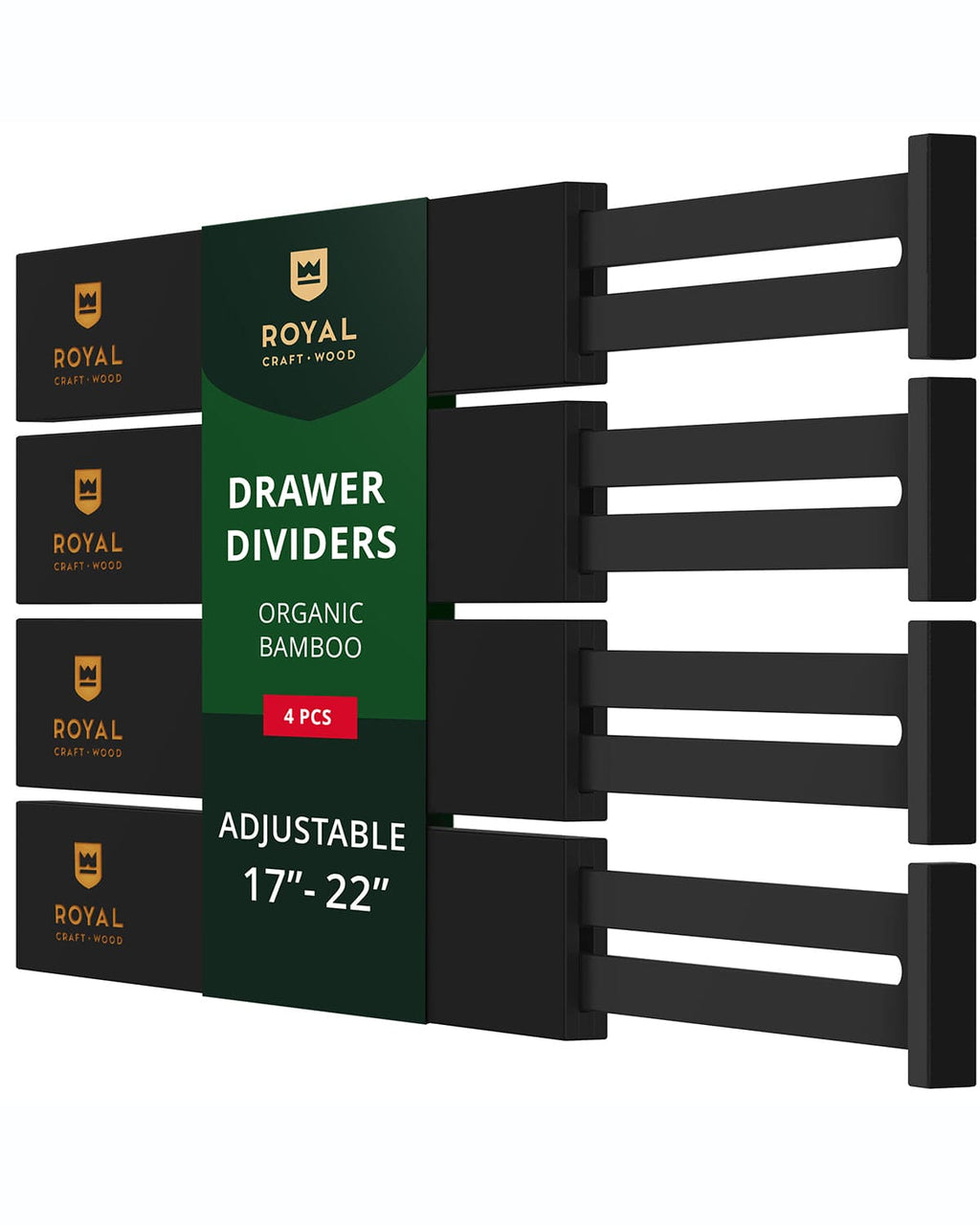 Royal Craft Wood Drawer Dividers — Black, 22-Inch