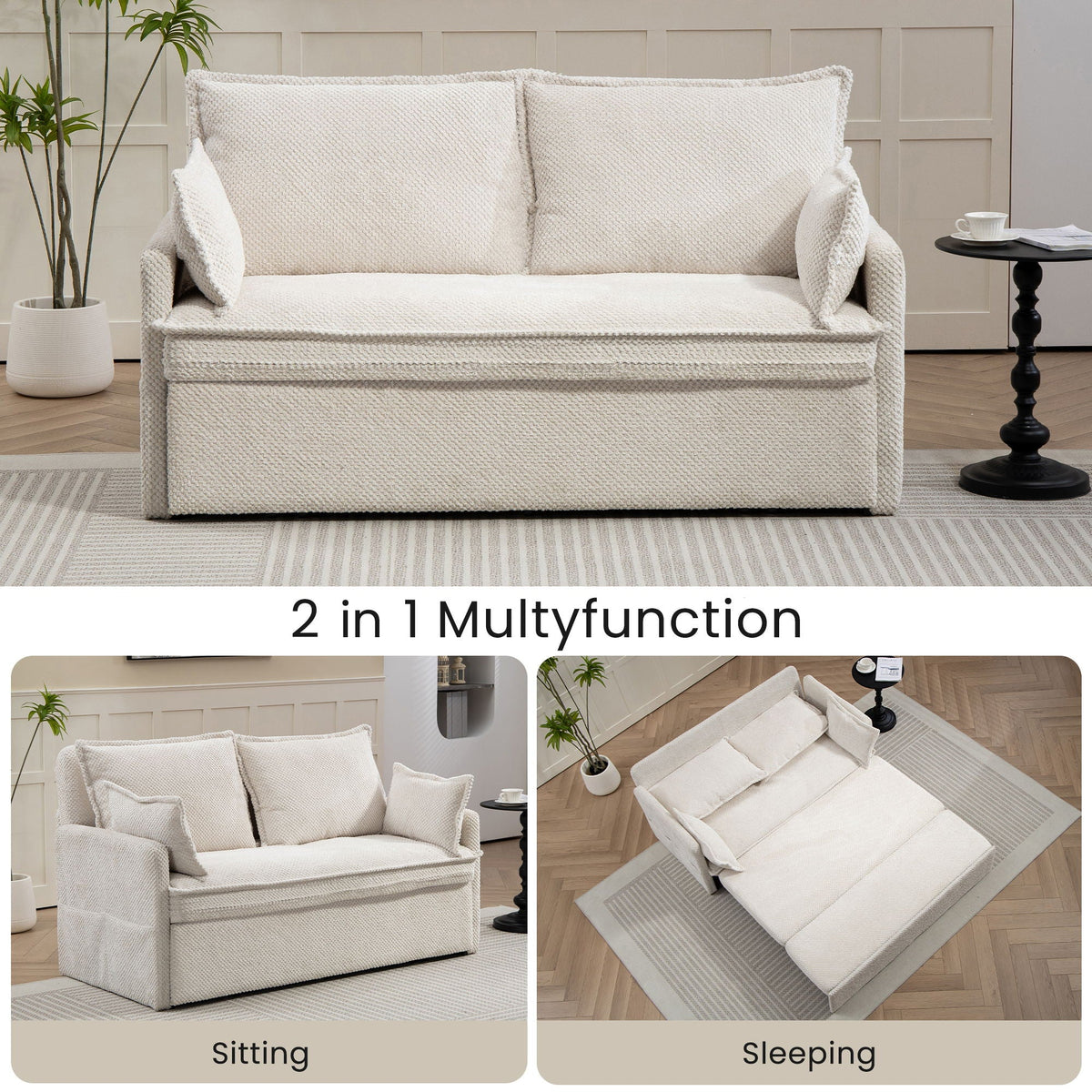 Convertible Sleeper Sofa Bed with Storage and USB/C Charging - Fabric
