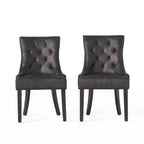 Black Microfiber Dining Chair Set of 2 with Tufted Backrest - Cheney