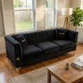 Mosharong-55 Velvet 3-Seater Sofa with Channel Tufting - Gray