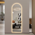 LED Full Length Wall Mirror with Symmetrical Arch Design and Dimmable Lighting - Silver