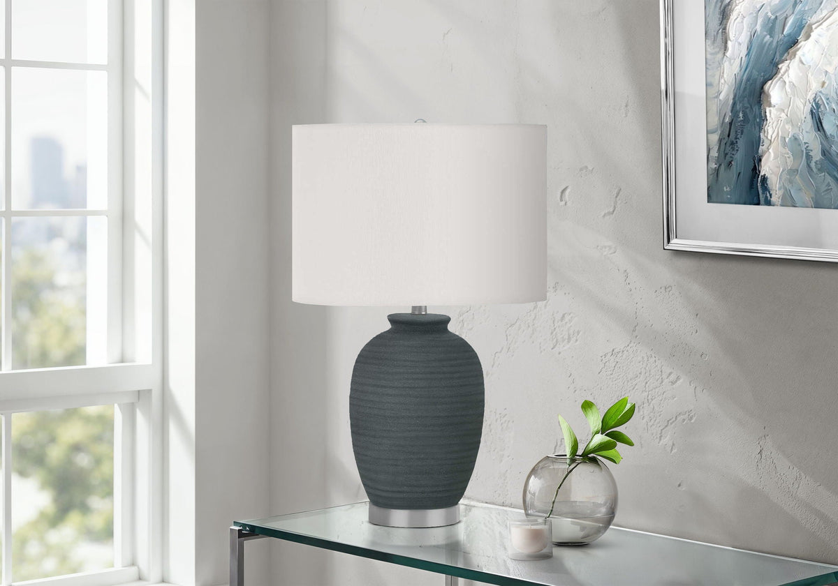 Blue Ceramic Table Lamp with 3-Way Rotary Switch - Ivory Shade