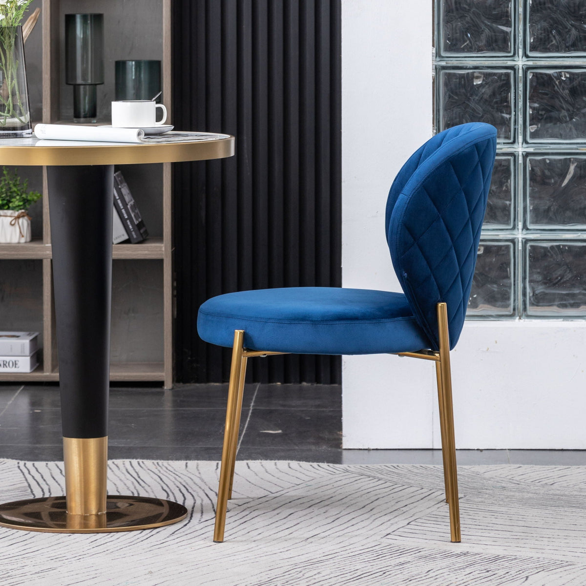 Blue Velvet Dining Chair with Gold Metal Frame