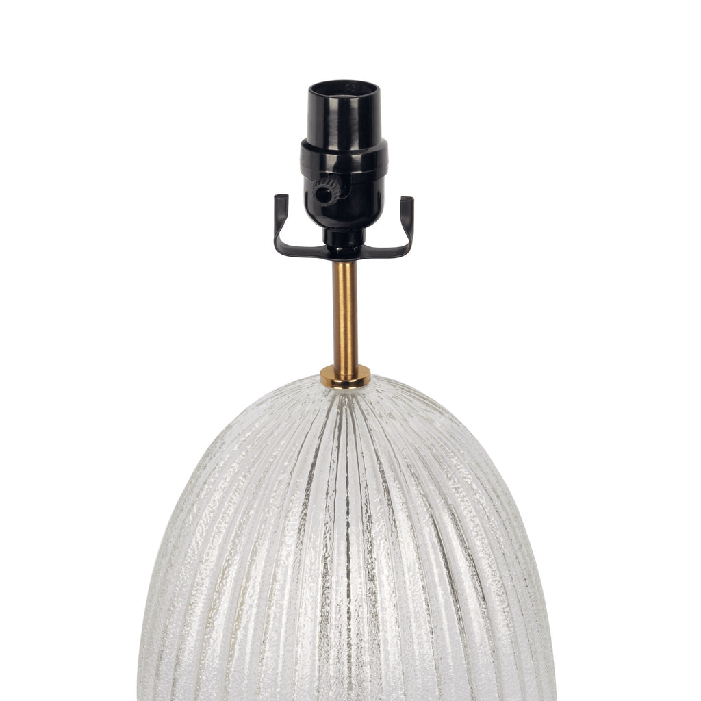 Aurora Ribbed Lamp Base Clear Table Lamp Large Linen Shade - Beige / Clear / Gold