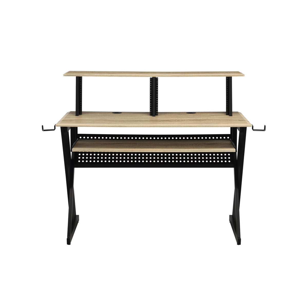 Eleazar Music Recording Studio Desk with Keyboard Tray and Storage - Natural Oak