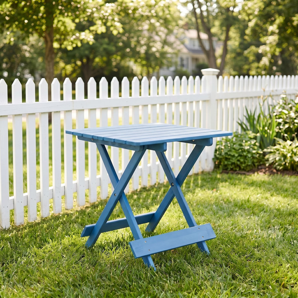 Folding Square Table for Backyard with Space-Saving Design - Blue