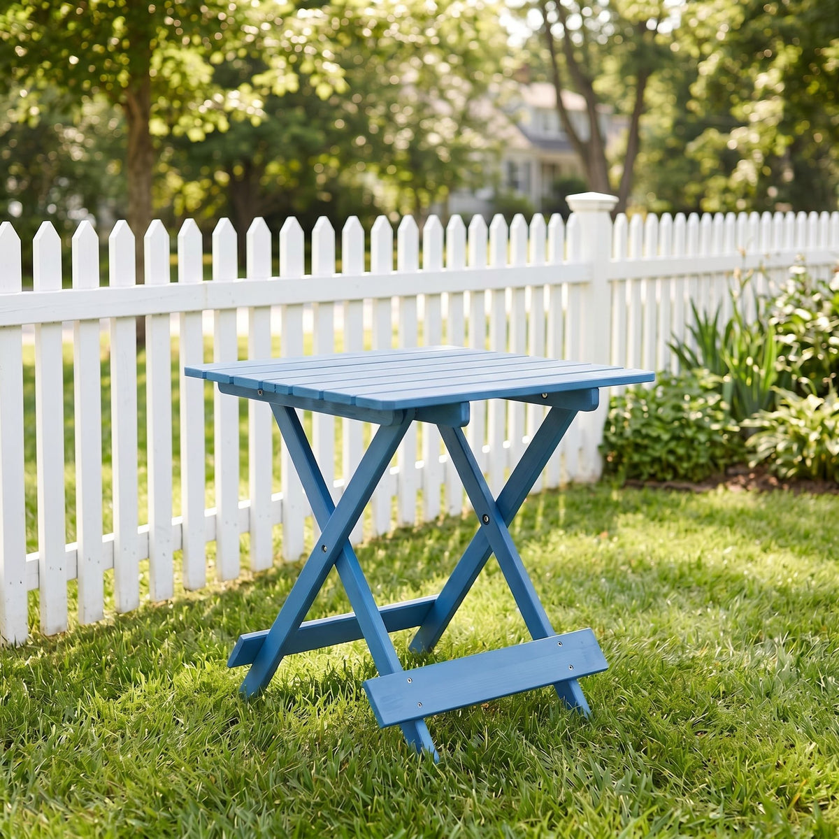 Folding Square Table for Backyard with Space-Saving Design - Blue