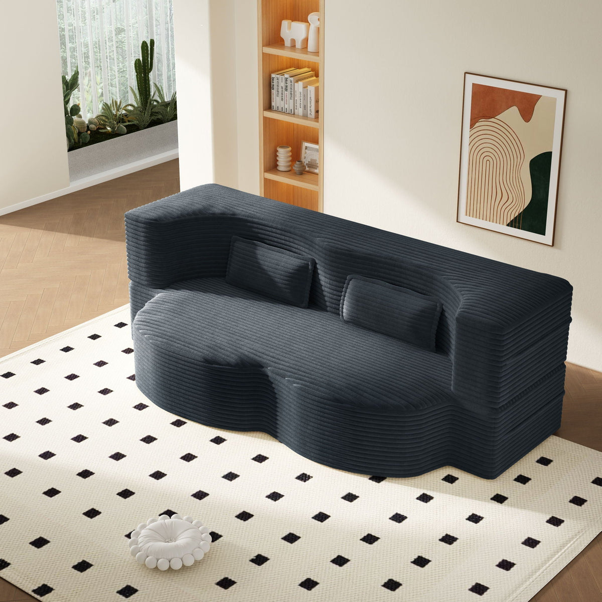 Modern Floor Sofa With 2 Pillows, Convertible Twin Size Folding Mattress - Multi-Color