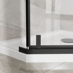 Neo Angle Frameless Shower Door with White Acrylic Shower Base - Matte Black