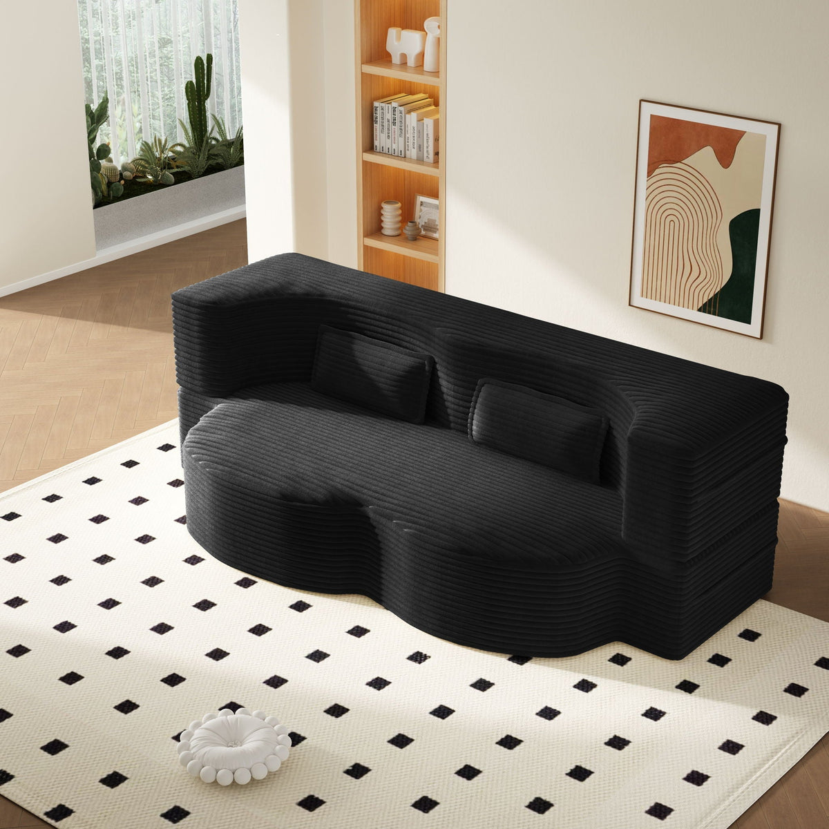 Modern Floor Sofa With 2 Pillows, Convertible Twin Size Folding Mattress - Multi-Color