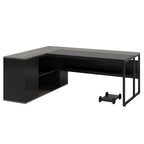 L-Shaped Executive Desk with Cabinet Storage - Dark Gray or Black