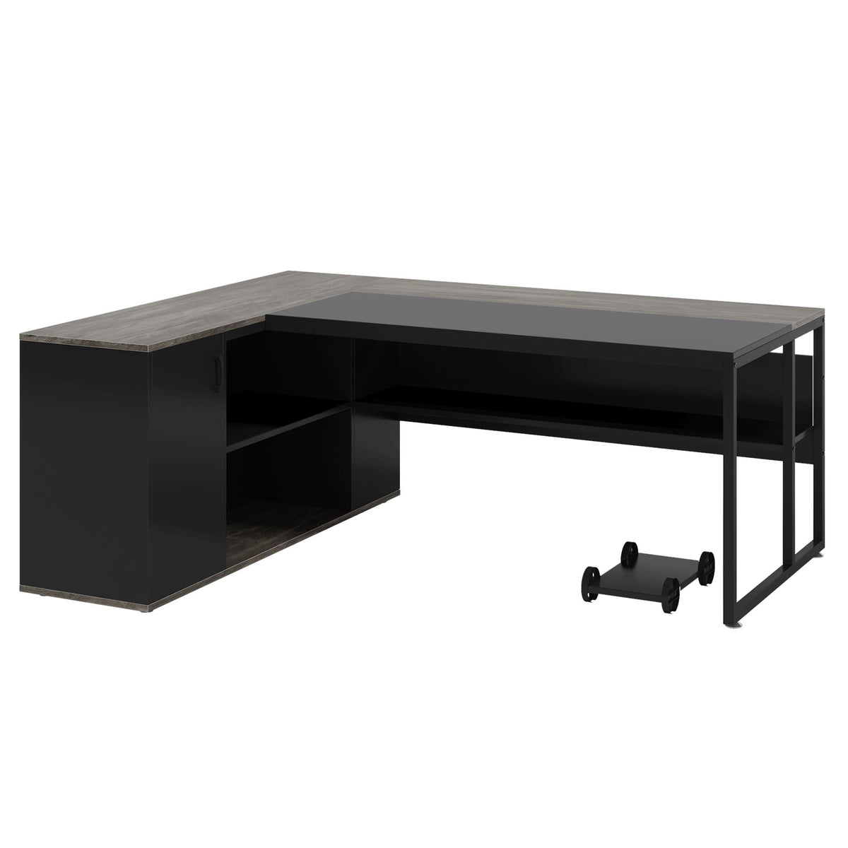 L-Shaped Executive Desk with Cabinet Storage - Dark Gray or Black