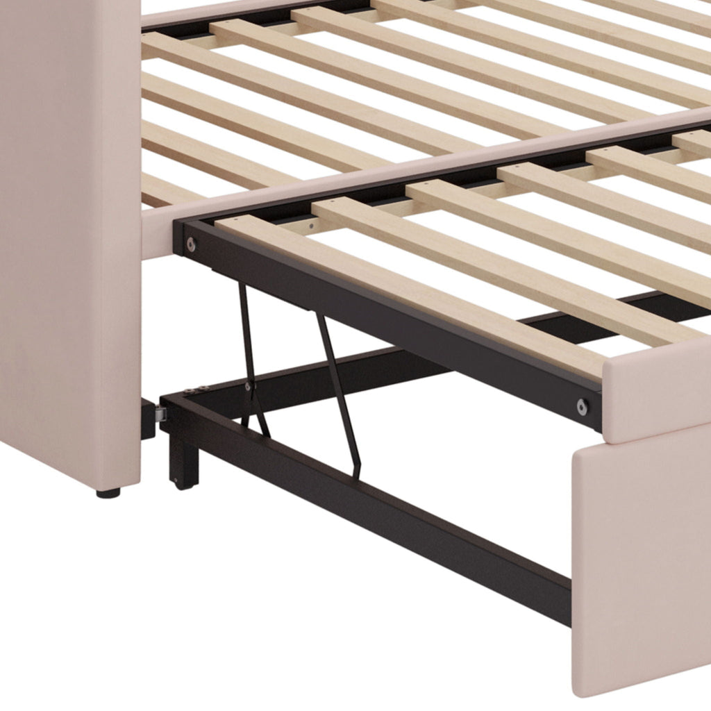 Upholstered Daybed With Pop Up Trundle Sofa Bed - Space Saving, Durable Frame - Gray or Pink