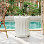Antique White Concrete Outdoor Side Table with Weather-Resistant Durability
