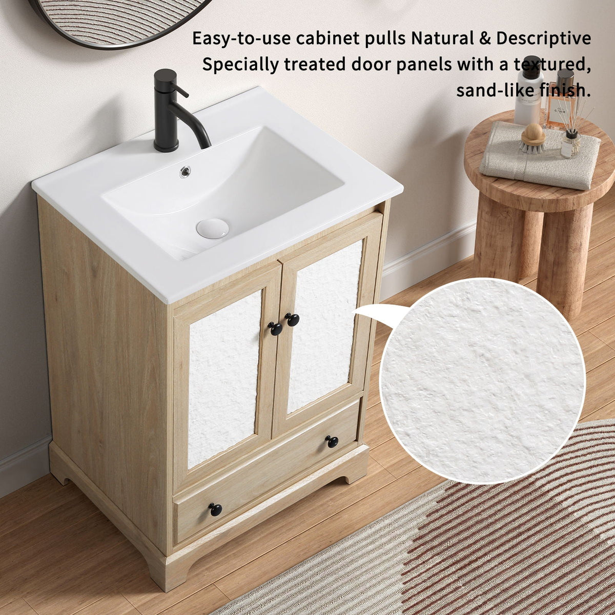 Bathroom Vanity with Porcelain Basin and 1 Drawer - Brown