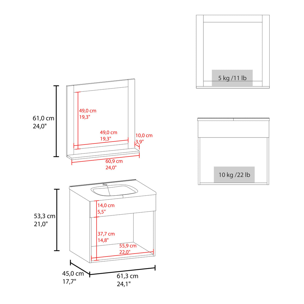 White Bathroom Set Vanity Sink with Mirror - 2 Doors, 1 Shelf
