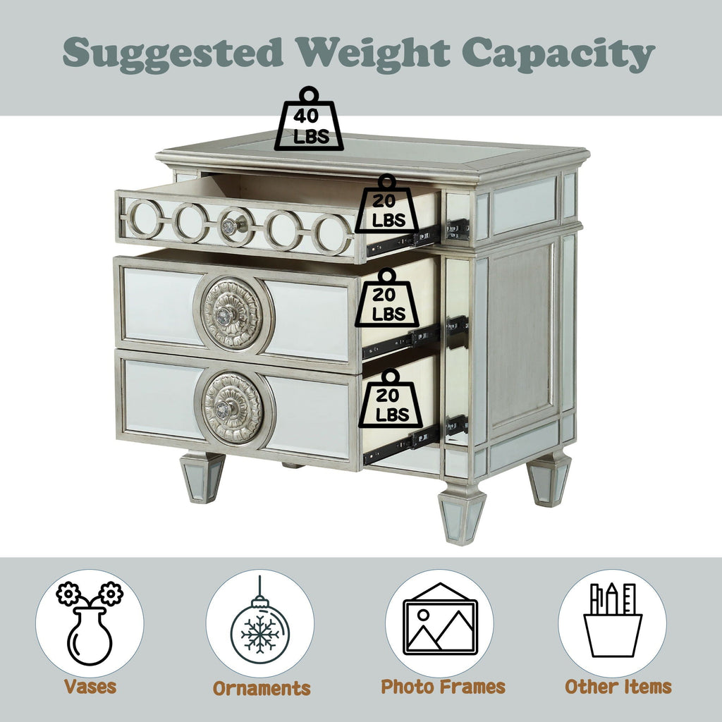 Mirrored Nightstand with Felt-Lined Drawer - Silver