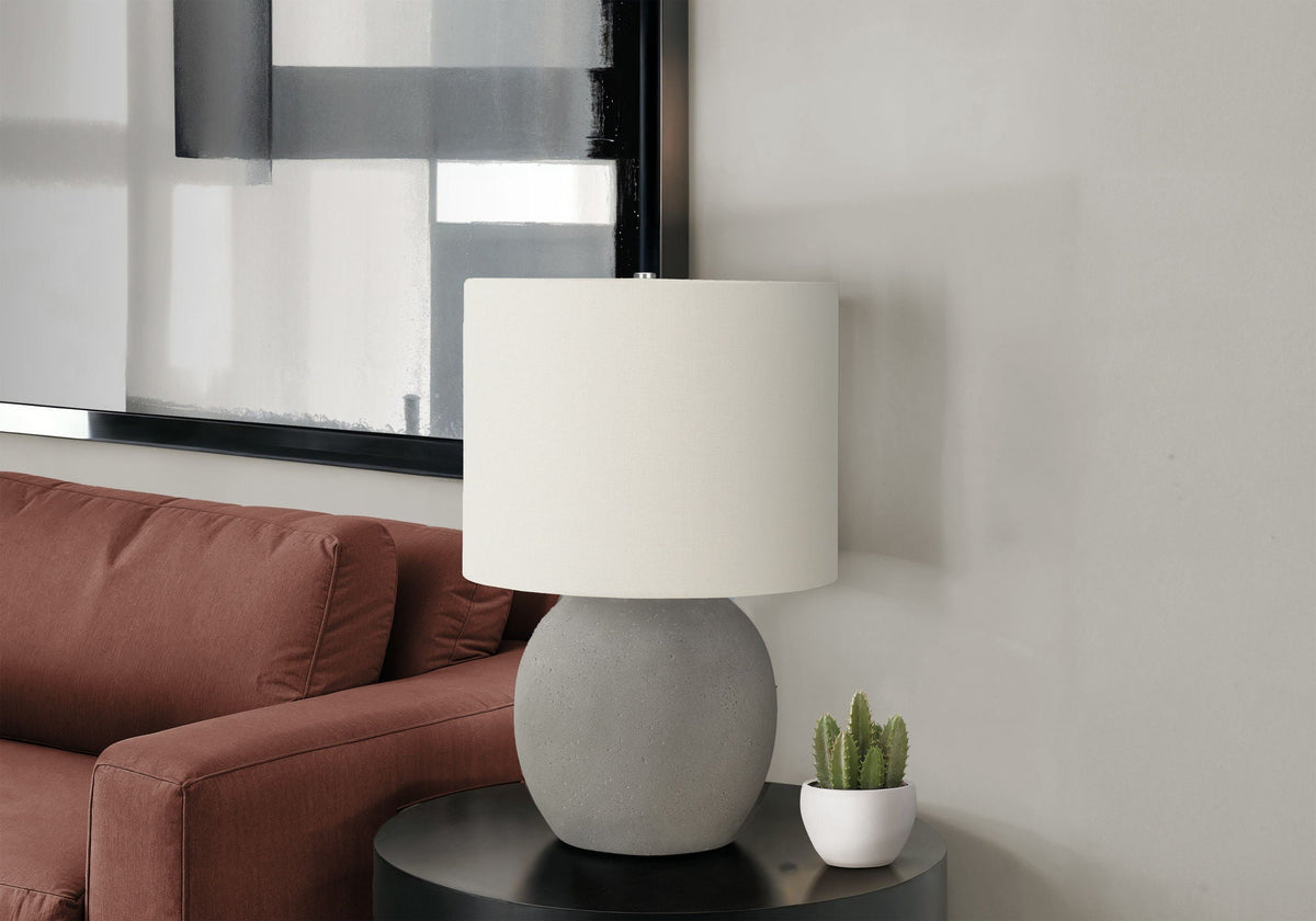 Gray Concrete Table Lamp with 3-Way Switch - Ivory Linen Shade