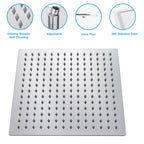 Ultra Thin Square Rainfall Shower Head with 12" Coverage - Gray or Pearl Silver