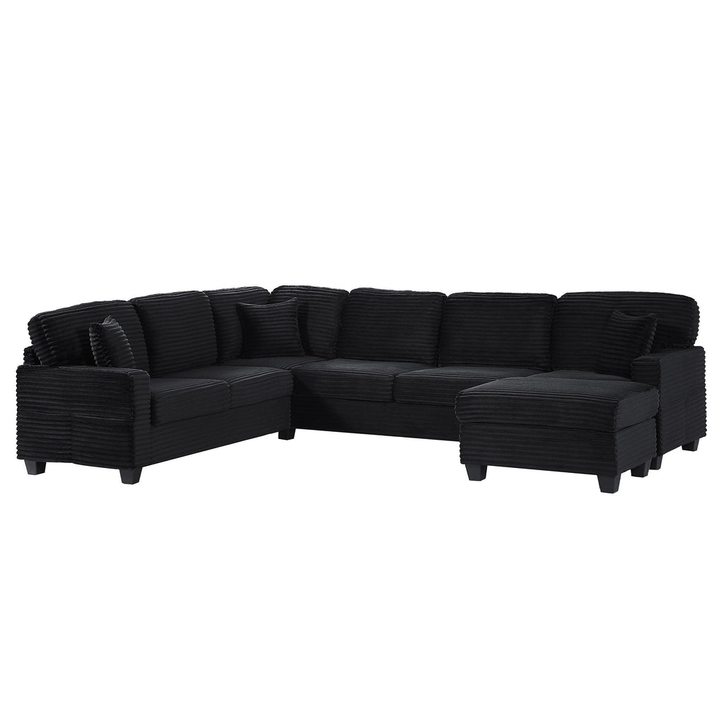 U-Shaped Upholstered Sectional Sofa with Movable Ottoman