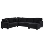 U-Shaped Upholstered Sectional Sofa with Movable Ottoman