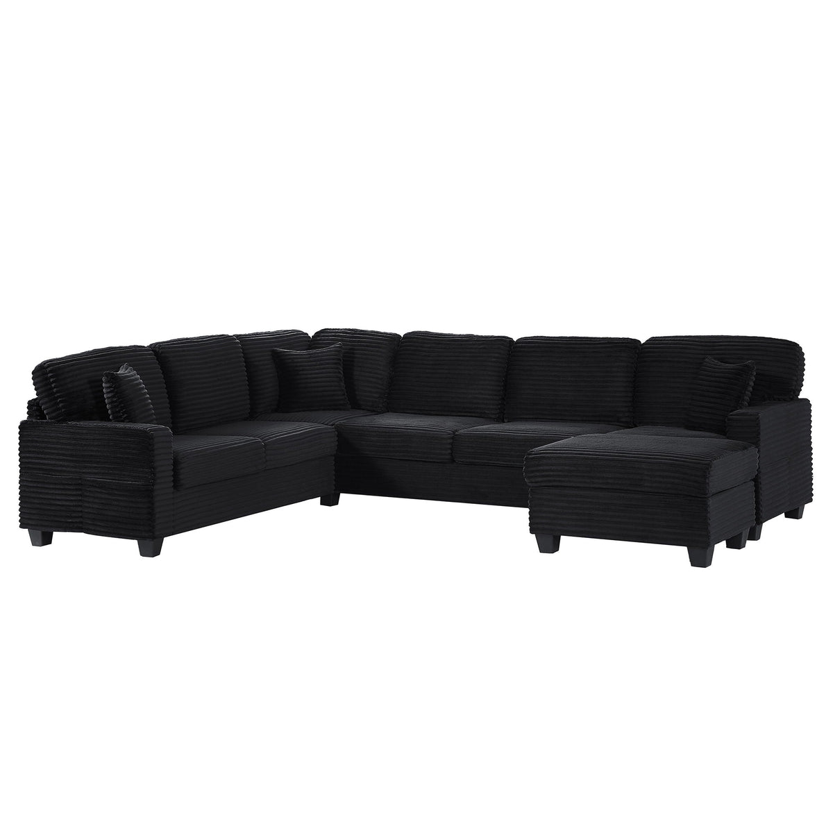 U-Shaped Upholstered Sectional Sofa with Movable Ottoman