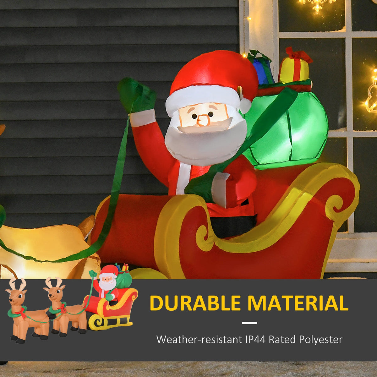 8ft Christmas Inflatable Santa Claus with Sleigh and LED Lights - Red