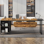 L-Shaped Executive Desk with File Cabinet and Storage - Light Brown or Dark Gray