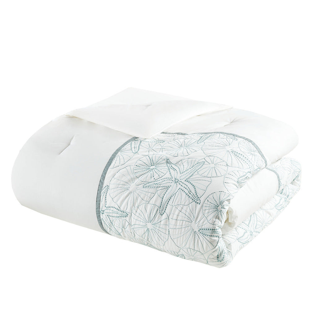 White King Comforter Set with Coastal Embroidery - 100% Cotton