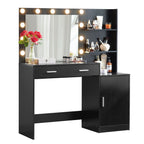 Vanity Desk with Mirror and Adjustable LED Lights - Black or Pink