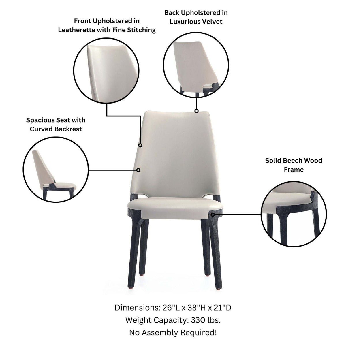 Kara Dining Chair Set of 2 with Solid Beech Wood Frame – Blue or Gray